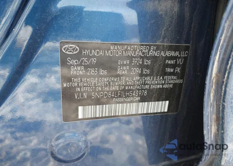 2020 Hyundai Elantra Sel from USA, damaged, VIN 5NPD84LF1LH543978